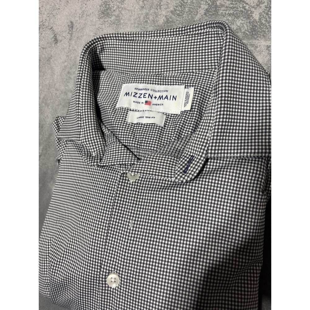 Mizzen+Main Mens Large Black Gingham Trim Fit Spinnaker Collection Stretch Shirt